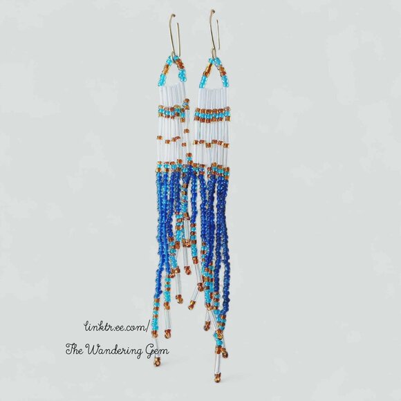 Beaded Fringe Dangle Earrings, Seed Bead Jewelry, Boho Chic Statement 5" - Picture 9 of 9